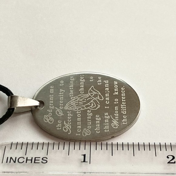 Serenity Prayer Necklace Stainless Steel Pendant Praying Hands Black Cord 18" - Picture 11 of 11